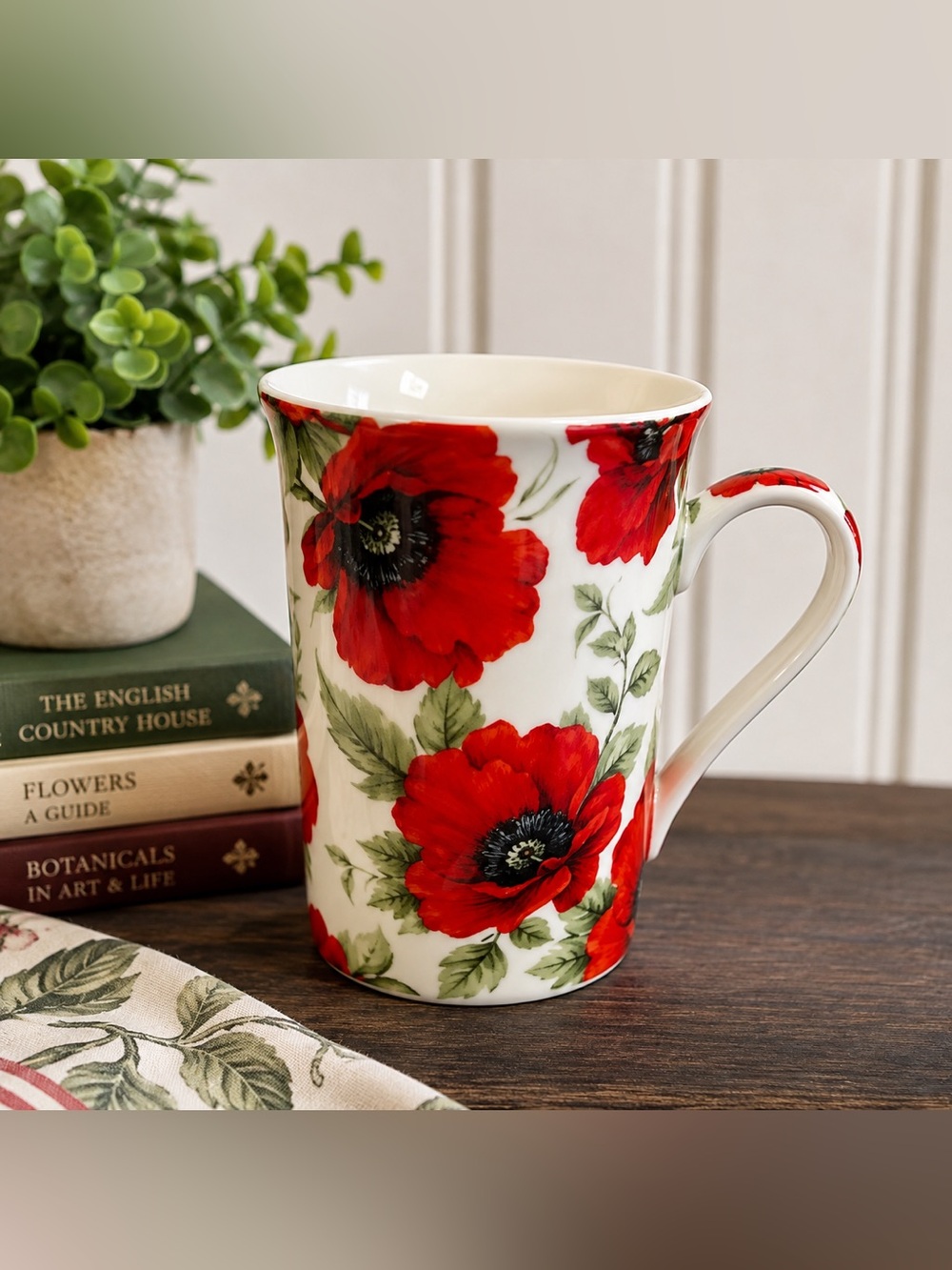 Vintage Kent Pottery Red Poppy Fine China Floral Coffee Tea Mug